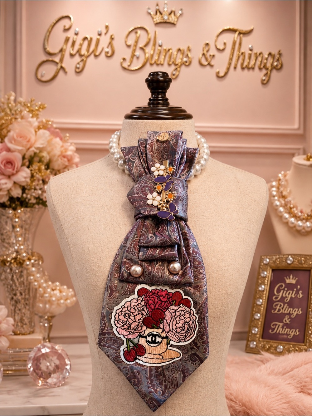 Paisley Floral Embellished Neck Scarf in Purple